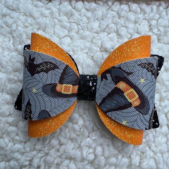 Halloween Bows Orange Black Set of Two Hats and Ghosts - Picture 4 of 5